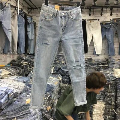 垮裤小脚女牛仔裤货源批发河北邢台哪里有农村摆地摊赶集早市工厂女牛仔裤批发几元库存处理牛仔裤批发